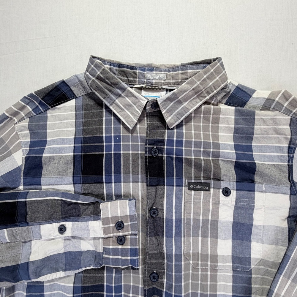 Columbia Long Sleeve Plaid Shirt Regular Fit Men's Size‎ L Blue Gray